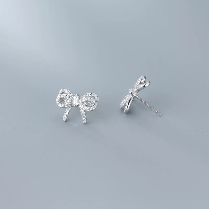 MODIAN Radiant Clear CZ Cute Bowknot Luxury Stud Earring for Women 925 Sterling Silver Wedding Engagement Ear Pin Fine Jewelry
