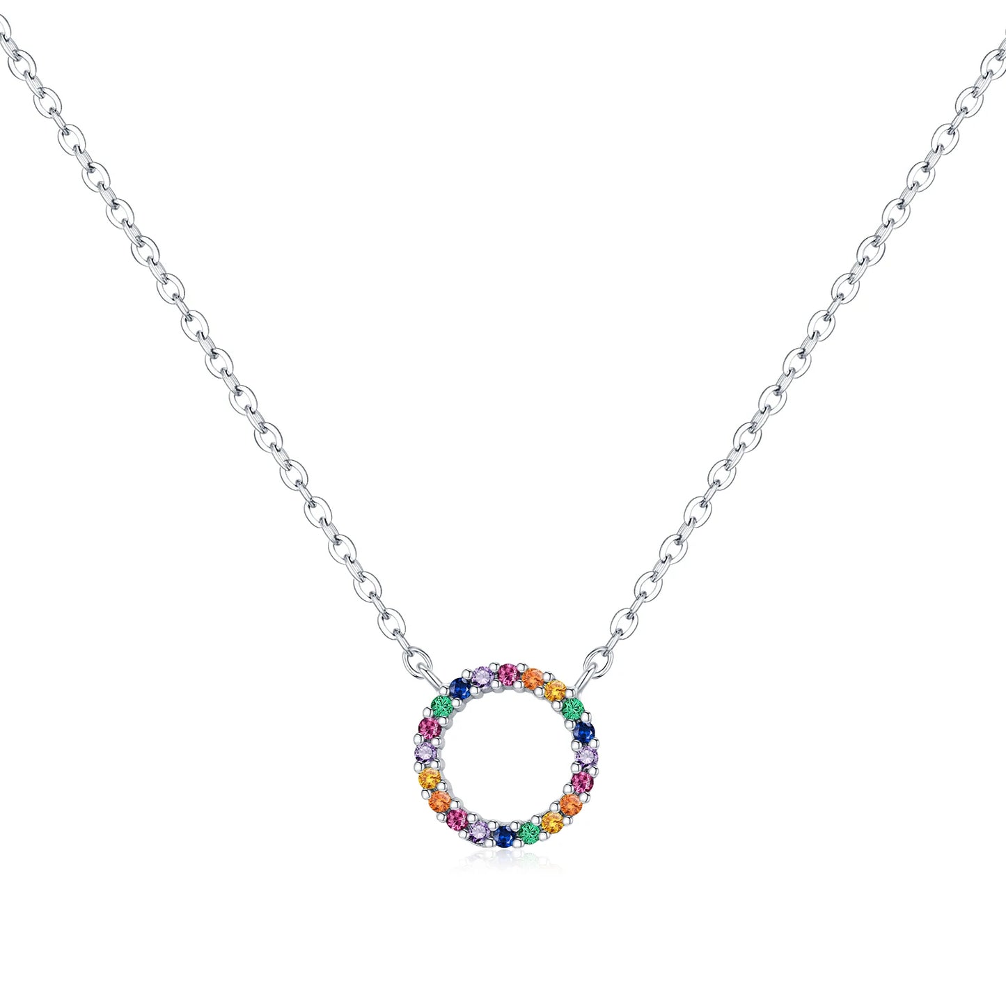 MODIAN 925 Sterling Silver Daily Wear Link Chain Necklace Colorful CZ Circle Simple Pendant Necklaces For Women Fine Jewelry