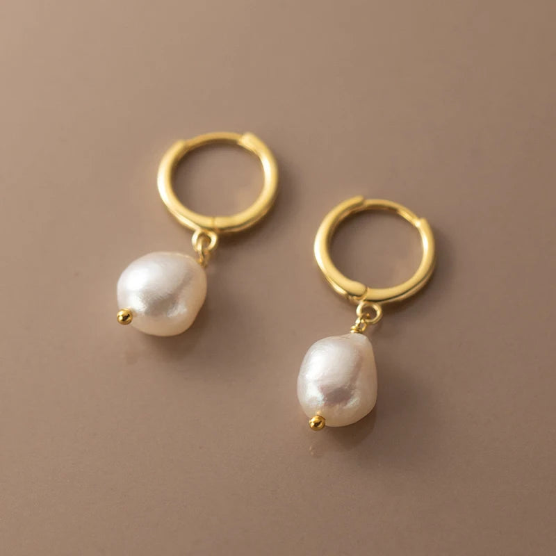 Pendientes de aro Modian de plata de ley 925 con perlas barrocas para mujer, modernos y brillantes, joyería fina, regalo de lujo.