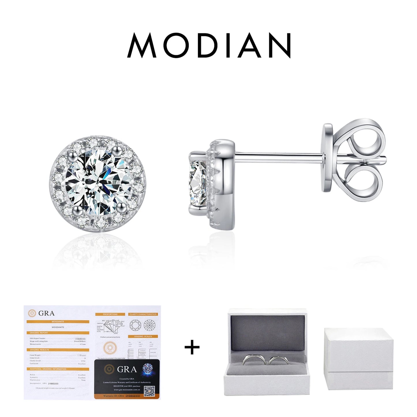 MODIAN Luxury Tiny Halo Moissanite Stud Earrings 925 Sterling Silver Earrings For Women Engagement Wedding Fine Jewelry Gift