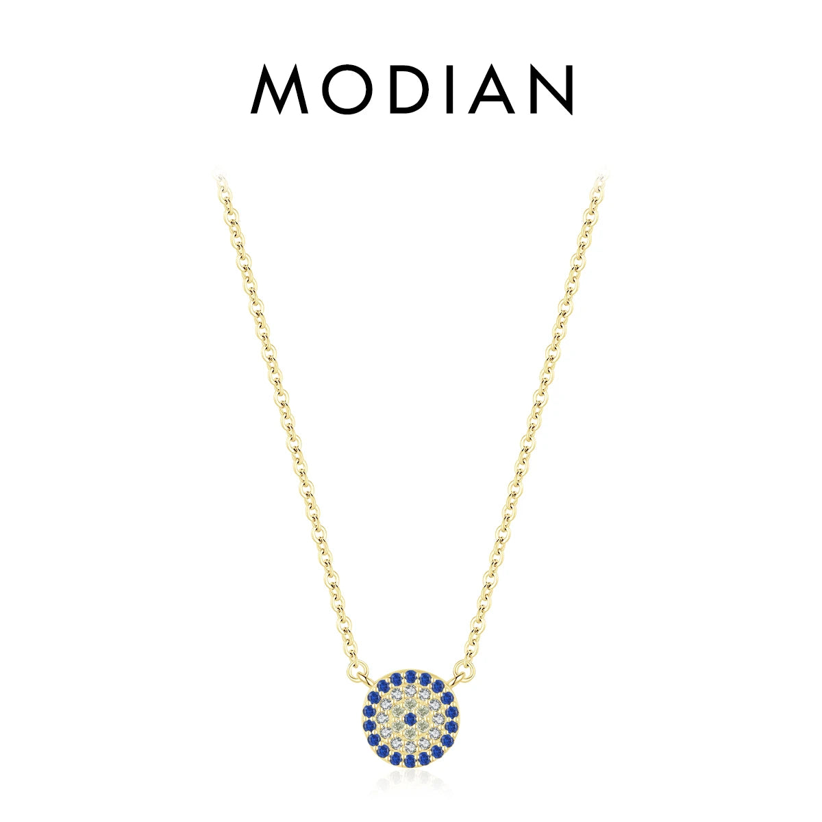 MODIAN 925 Sterling Silver Dazzling Blue Clear CZ Pendant Necklace Link Chain For Women Delicate Birthday Gift Fine Jewelry