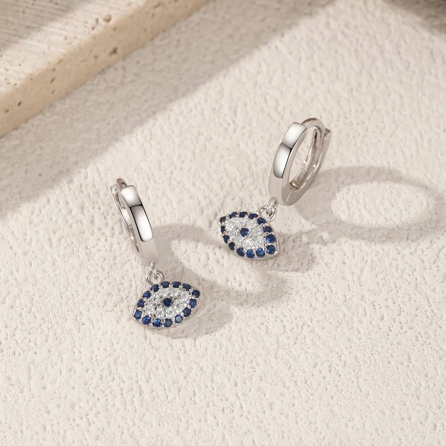 MODIAN 925 Sterling Silver Exquisite Blue Eyes Zirconia Swing Hoop Earrings Classic Vacation Ear Buckle For Women Fine Jewelry