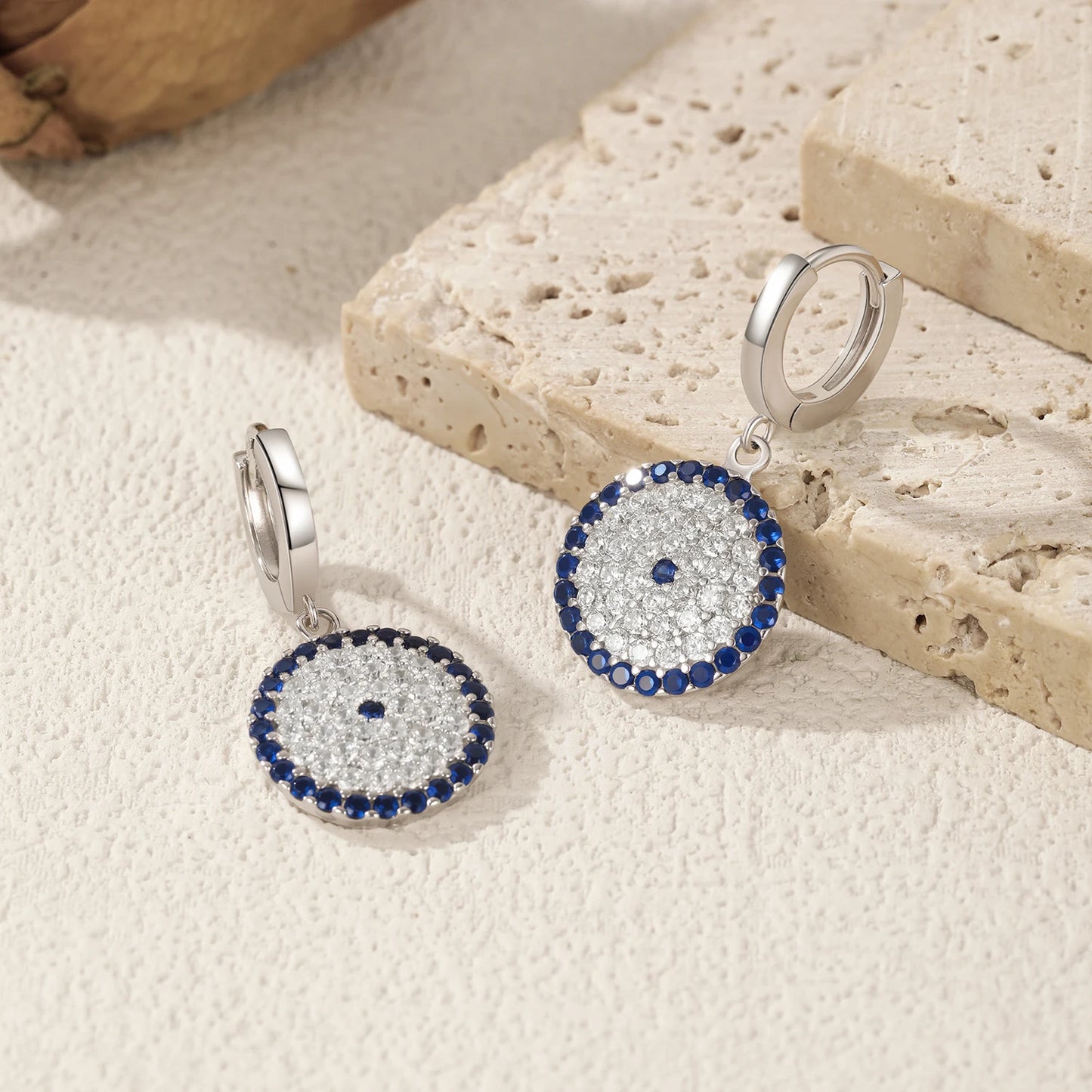 MODIAN 925 Sterling Silver Round Claasic Sparkling Blue Zirconia Hoop Earrings Luxury Daily Fine Jewelry For Women Gifts