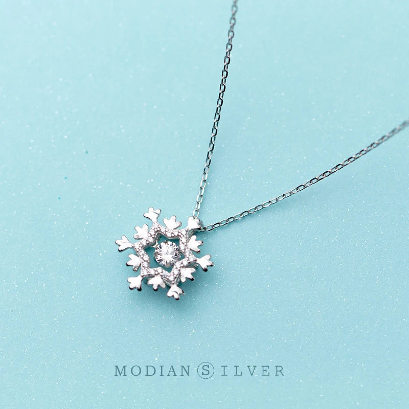 Modian Radiant Zircon Lovely Snowflake Adjustable Sterling Silver 925 Pendant Necklace for Women Fine Jewelry Christmas Gift