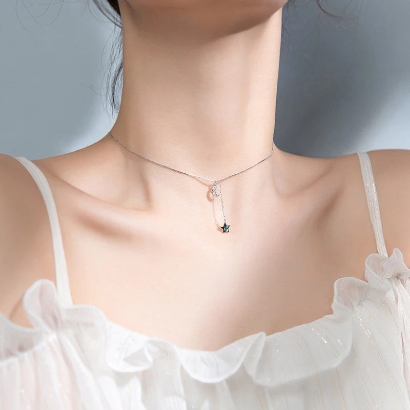 Modian Real 925 Sterling Silver Shining Crescent Star Pendant for Women Link Chain Fashion Fit Women Engagement Party Jewelry