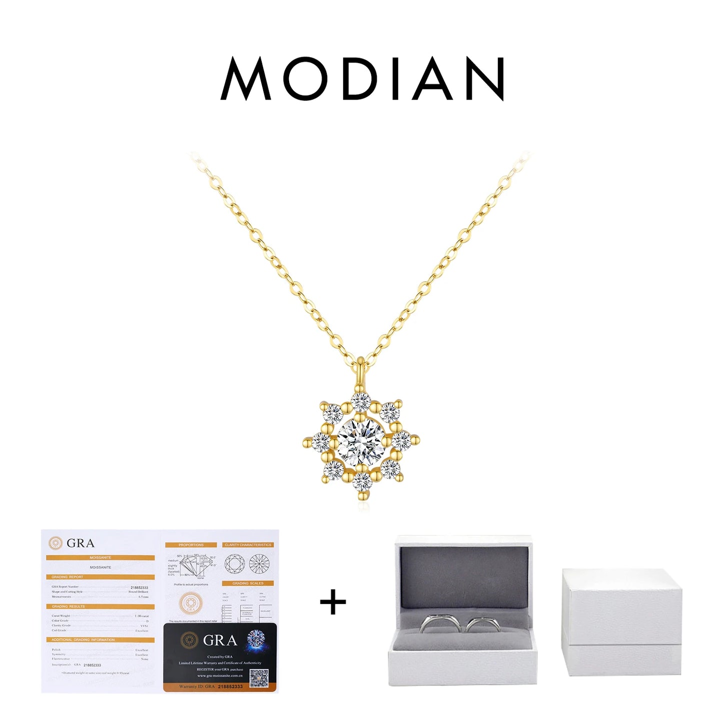 MODIAN 0.5 Carat Moissanite Necklace D color VVS1 Lab Diamond Snowflake Necklace For Women 925 Sterling Silver Jewelry