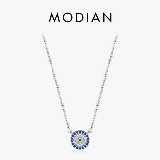 MODIAN 925 Sterling Silver Dazzling Blue Clear CZ Pendant Necklace Link Chain For Women Delicate Birthday Gift Fine Jewelry
