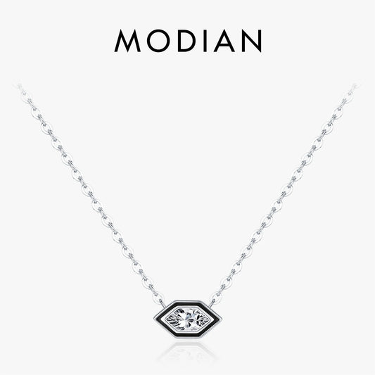 MODIAN Fashion Black Enamel Necklace 925 Sterling Silver Rhombic Zirconia Link Chain Pendant Necklace For Women Fine Jewelry
