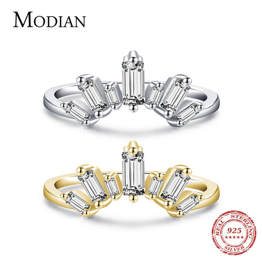 Anillos de lujo Modian de plata de ley 925 auténtica con circonitas transparentes brillantes para mujer, joyería fina para boda y compromiso.