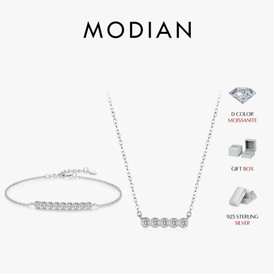 Collar con colgante de cadena de eslabones de moissanita de color D de MODIAN, plata de ley 925, moderno brazalete redondo en forma de A para mujer, conjunto de joyería fina