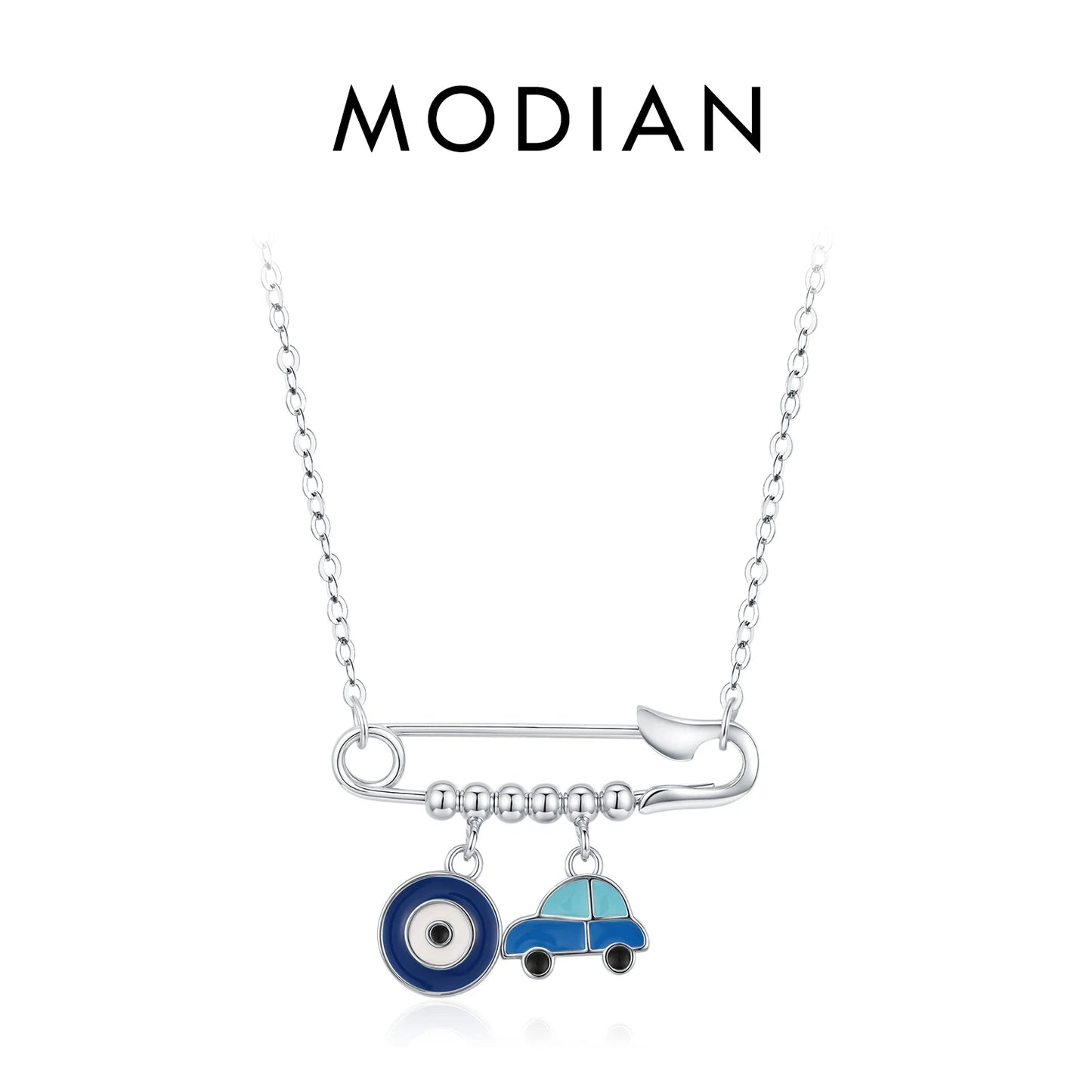 MODIAN 925 Sterling Silver Charming Blue Eyes Sparkling CZ Heart Palm Paper Clips Pendant Necklaces For Women Fine Jewelry
