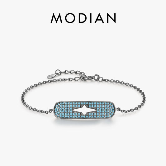 MODIAN Original Hollow Starlight Bracelet 925 Sterling Silver Turquoise Black Punk Link Chain Bracelet For Women Fine Jewelry