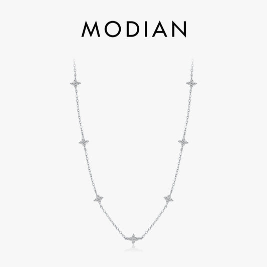 Collar MODIAN de plata de ley 925 con circonita y trébol de cuatro hojas para mujer, cadena de eslabones moderna, dijes apilables, joyería fina