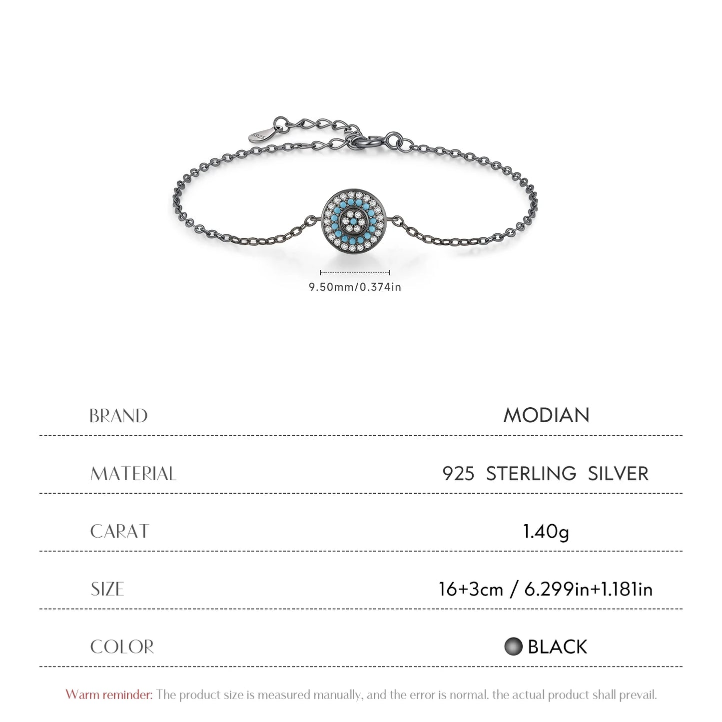 MODIAN Round Turquoise Black Golden Eyes Bracelet 925 Sterling Silver Punk Link Chain Bracelet For Women Hip Pop Fine Jewelry