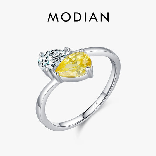 Anillo MODIAN de plata de ley 925 con forma de gota de agua y circonita cúbica, chapado en oro blanco, para mujer, joyería de fiesta, regalo