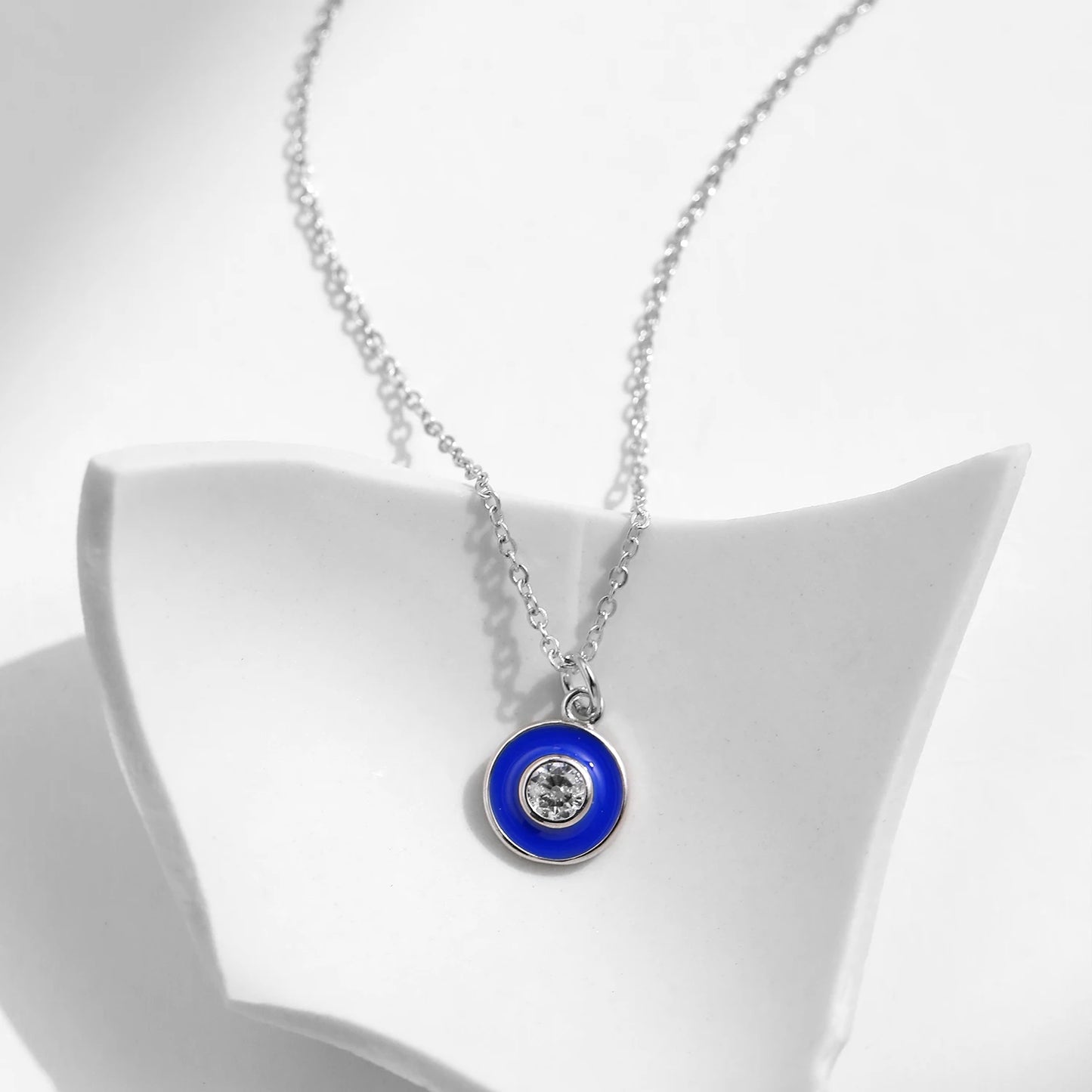 MODIAN 925 Sterling Silver Romantic Heart Klein Blue Enamel Pendant Necklace Shiny CZ Chain Neck For Women Fine Jewelry