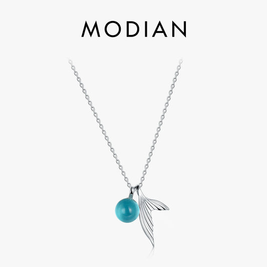 Collar MODIAN de plata de ley 925 con colgantes para mujer, joyería con cadena y lujosos accesorios de piedra de cristal de sirena.