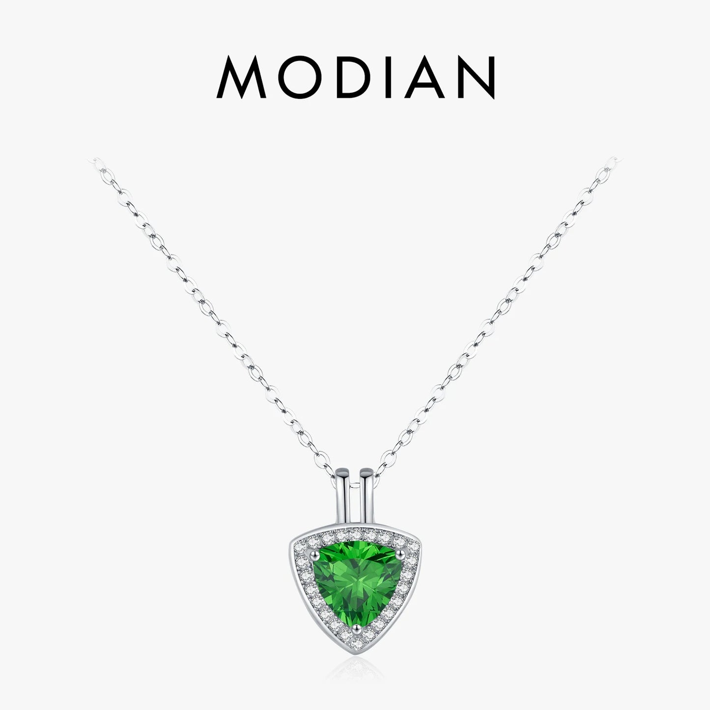 MODIAN Luxury Link Chain Necklace 925 Sterling Silver Elegant Triangle Green CZ Pendant Necklace For Women Fine Jewelry