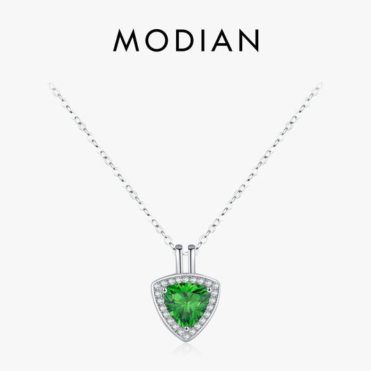 MODIAN Luxury Link Chain Necklace 925 Sterling Silver Elegant Triangle Green CZ Pendant Necklace For Women Fine Jewelry