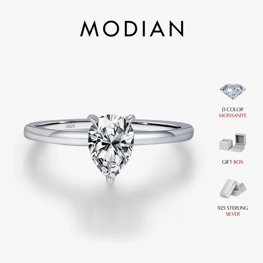 Anillo de moissanita MODIAN de corte pera en color D, plata de ley 925, con forma de gota de agua y diamantes de laboratorio, para mujer, joyería fina para bodas.