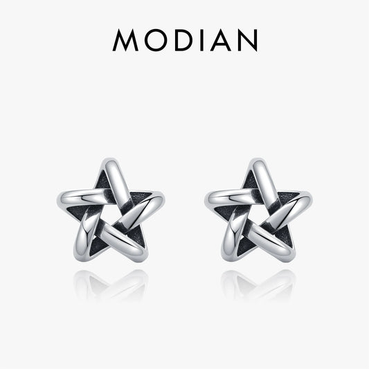 Pendientes MODIAN de plata de ley 925 con diseño retro de pentagrama y estrellas para mujer, accesorios de joyería fina vintage.