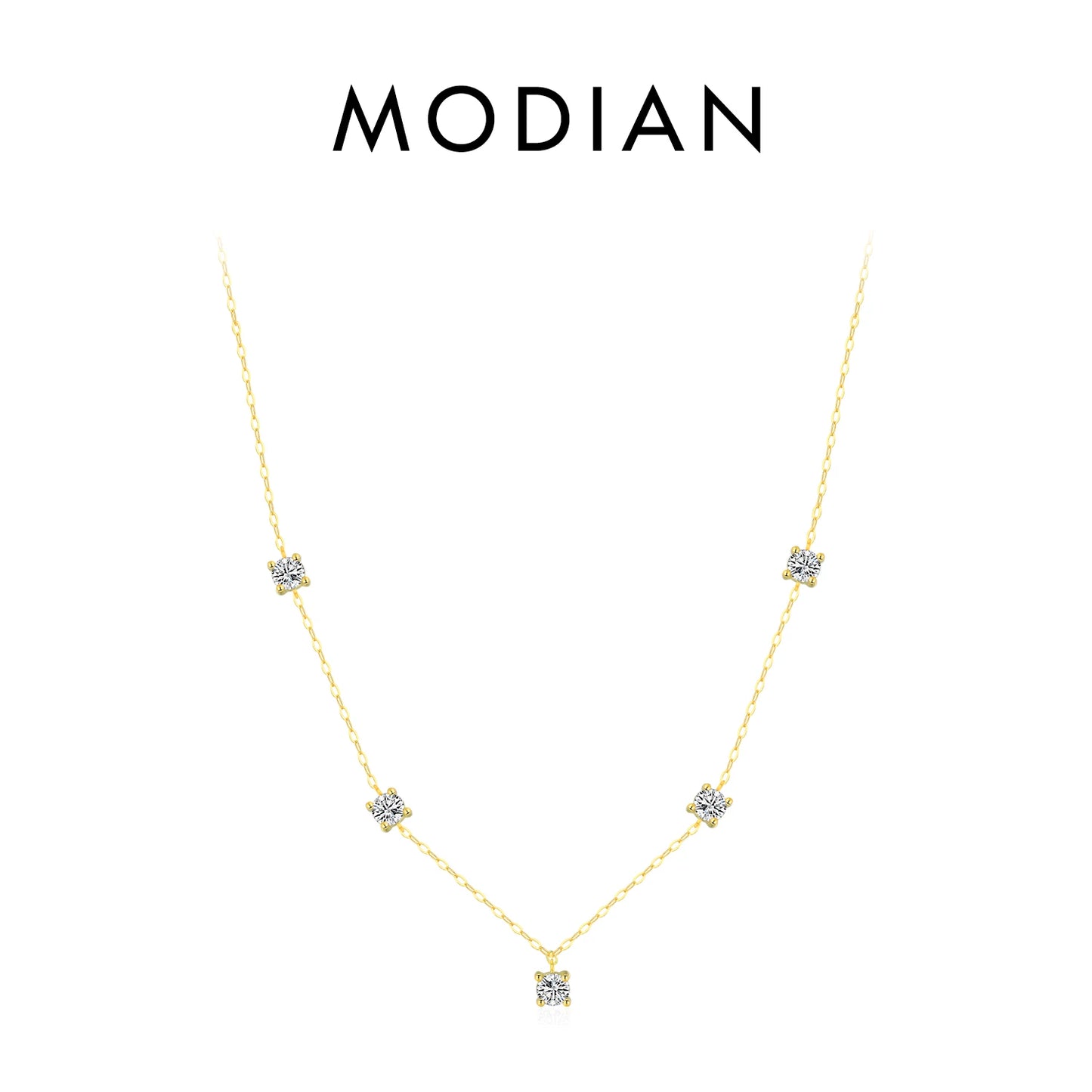 MODIAN 925 Sterling Silver Sparkling CZ Stackable Necklace For Women Choker Link Chain Charm Necklace Fine Jewelry Gift