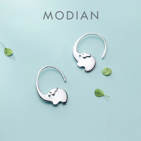 Pendientes de elefante Modian para mujer, regalo de moda, auténticos pendientes de gancho de plata de ley 925, joyería fina Brincos