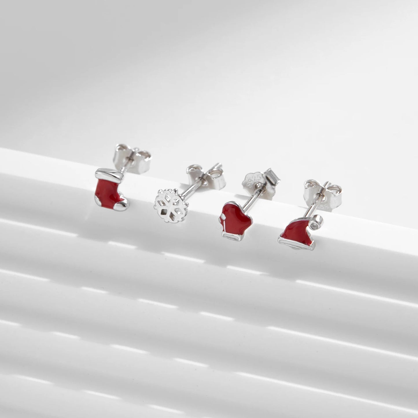 MODIAN 4PCS 925 Sterling Silver Cute Tiny Hat Glove Shoe Snowflake Earrings Set For Women Fine Jewelry Christmas Gifts
