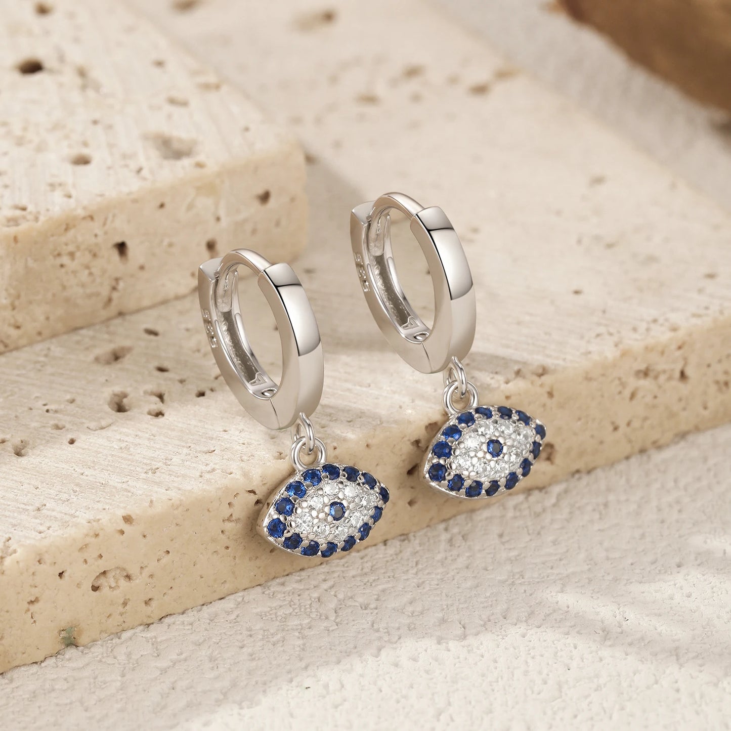 MODIAN 925 Sterling Silver Exquisite Blue Eyes Zirconia Swing Hoop Earrings Classic Vacation Ear Buckle For Women Fine Jewelry