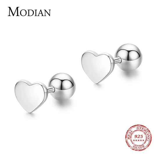 Pendientes Modian de plata de ley 925 100 % auténtica con forma de corazón, con cuentas redondas, joyería fina llamativa.