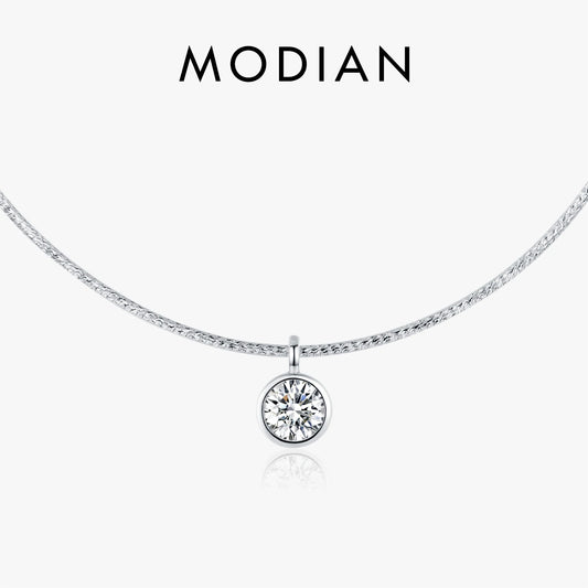 Collar MODIAN con circonitas redondas deslumbrantes, plata de ley 925, cadena de serpiente de alta gama, gargantilla de moda para mujer, joyería fina