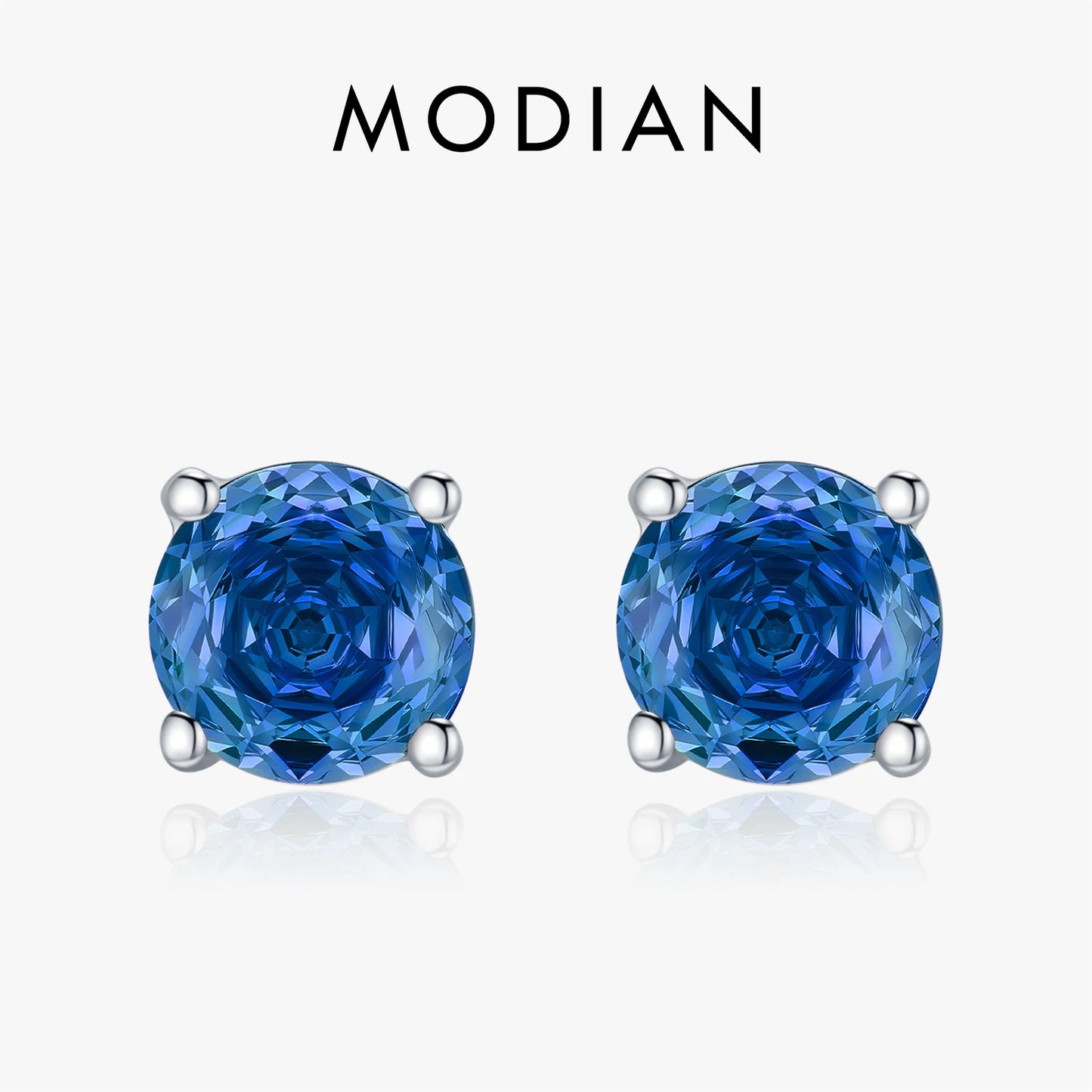 MODIAN 925 Sterling Silver High-end Elegant Royal Blue Rose Cut Round Zircon Stud Earrings For Women Wedding Fine Jewelry
