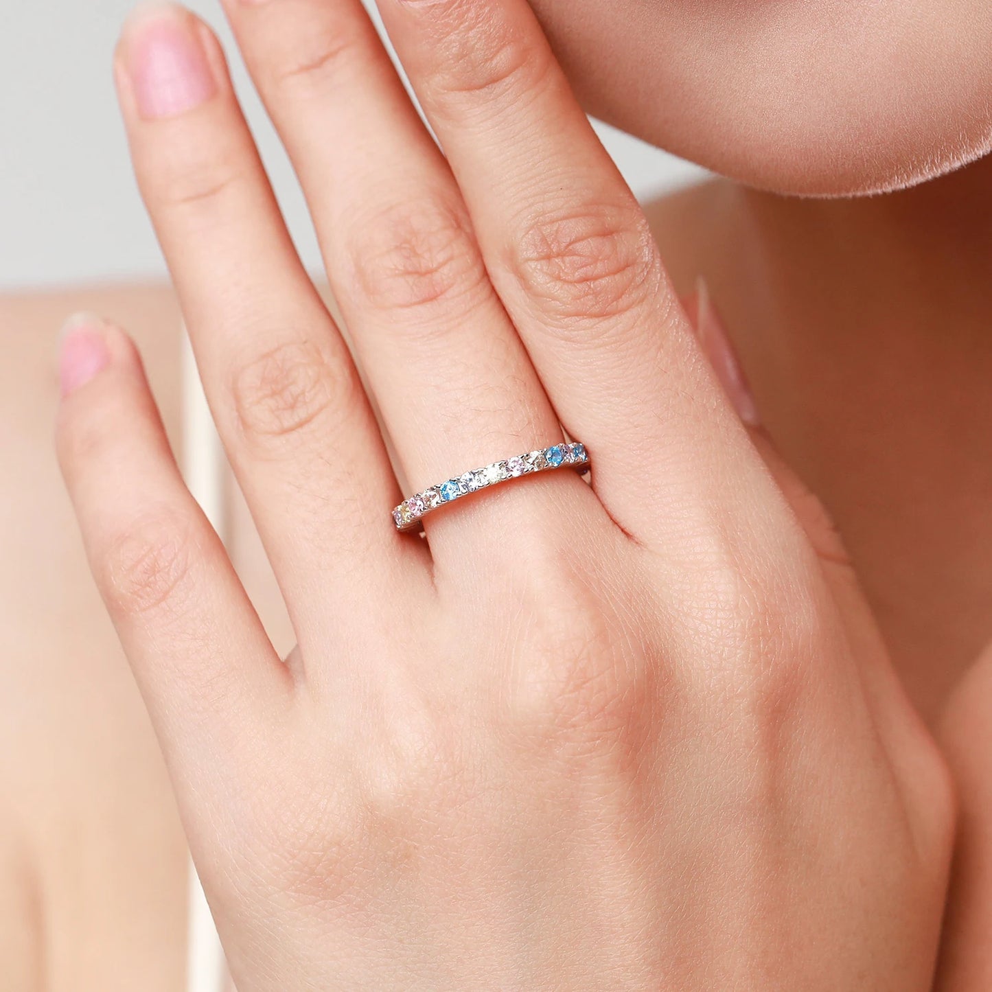 Anillo Modian de plata de ley 925 auténtica con cristales de color arcoíris y caramelo, clásico y exquisito, para mujer, joyería de compromiso y boda.