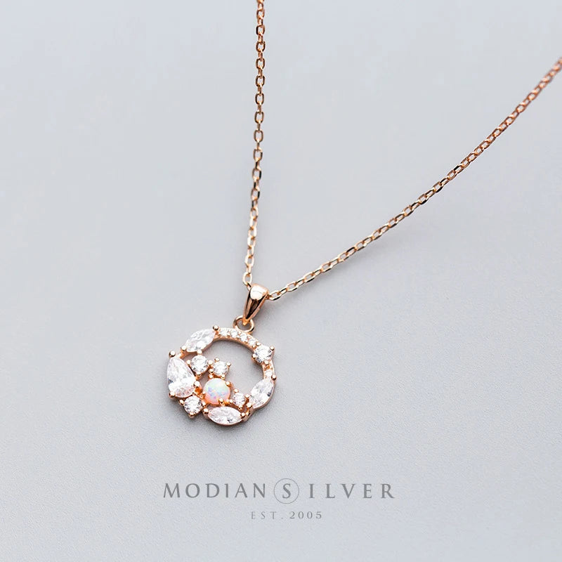 Modian New Luminous CZ Geometric Round Circle 925 Sterling Silver Charm Pendant for Women Link Chain Fine Jewelry Design