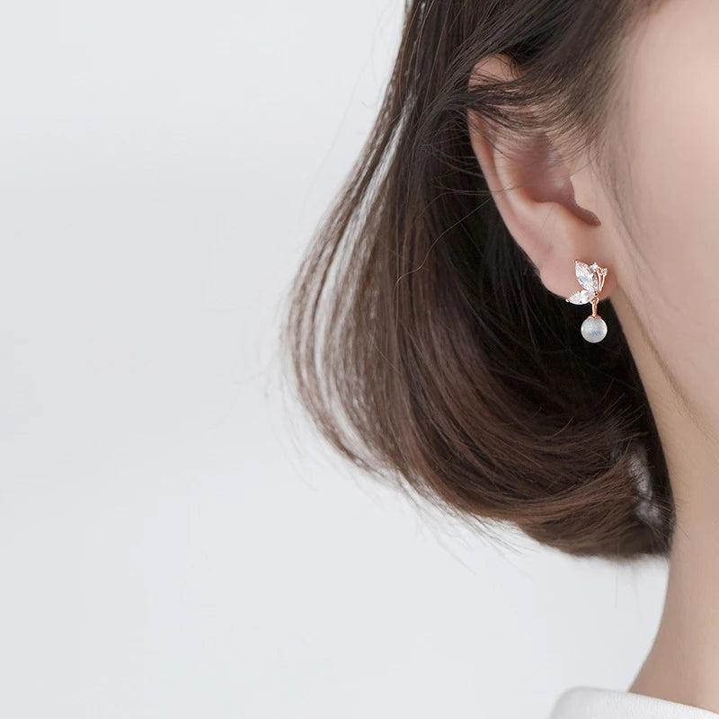 Modian Dazzling Zircon Lovely Butterfly Sterling Silver 925 Drop Earring for Women Moonstone Short Dangle Earring Fine Jewelry