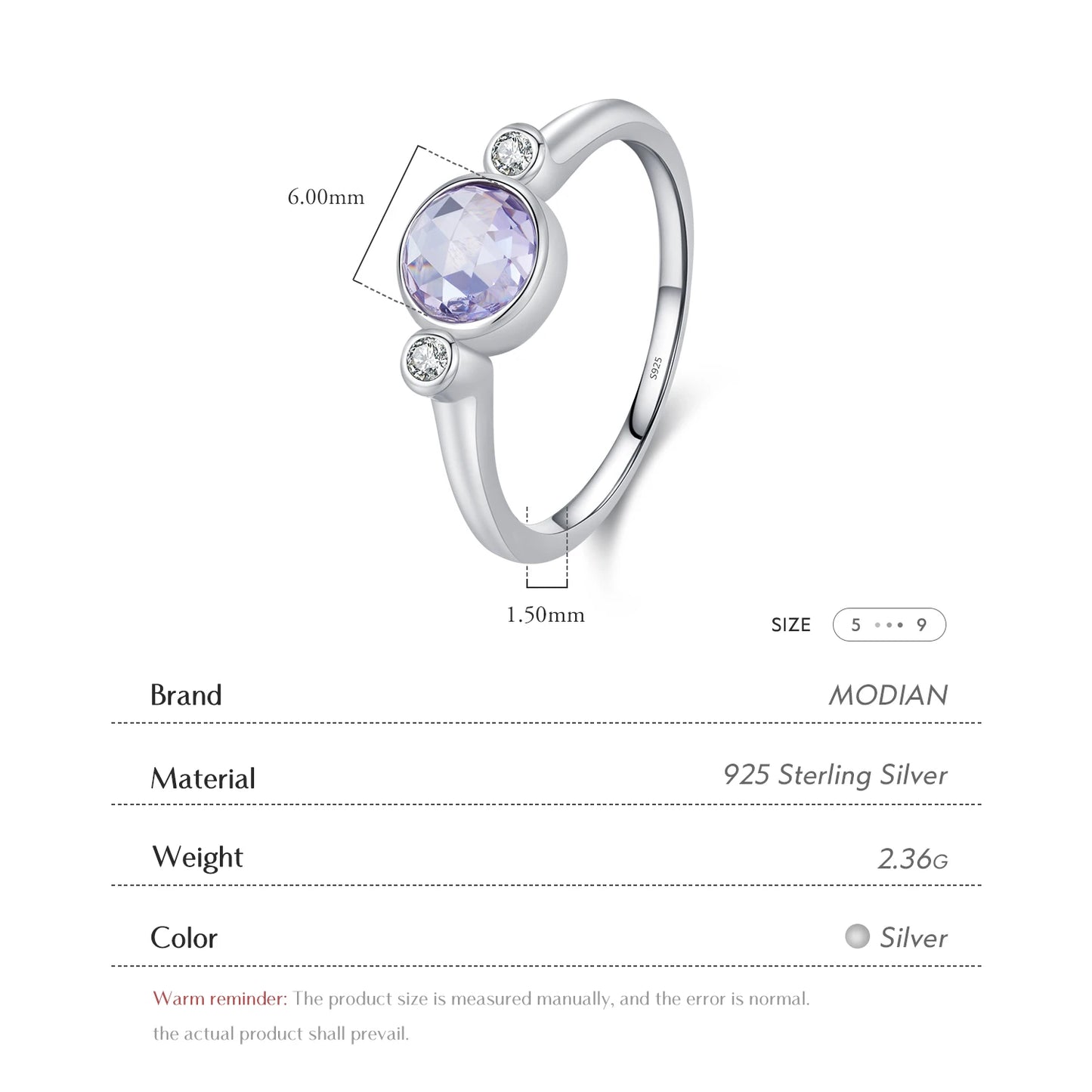 Anillo MODIAN de plata de ley 925 con diseño líquido asimétrico y corte rosa púrpura redondo, joyería fina para mujer, regalo de San Valentín.