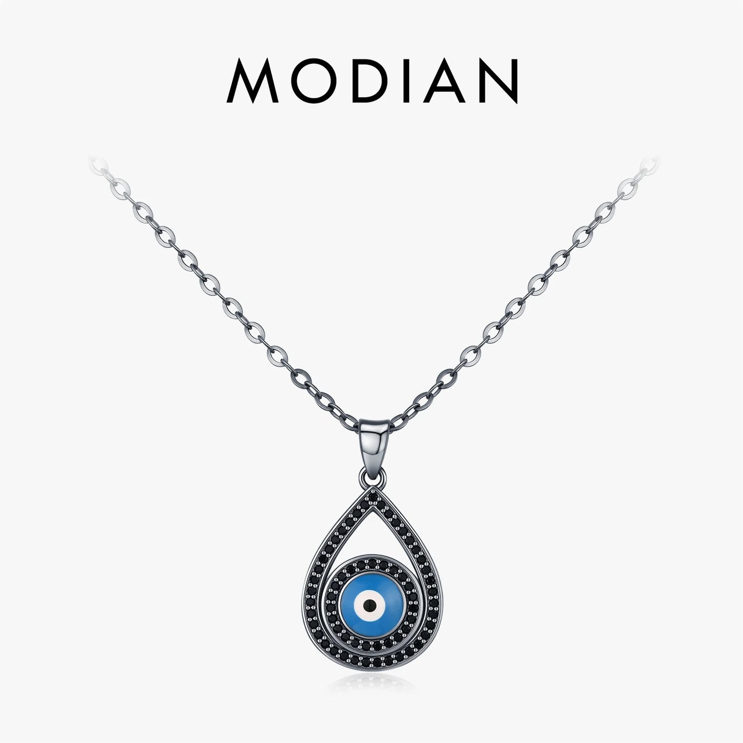 MODIAN 925 Sterling Silver Black Zirconia Necklace Lovely Water Drop Enamel Eyes Pendant Necklace For Women Fine Jewelry