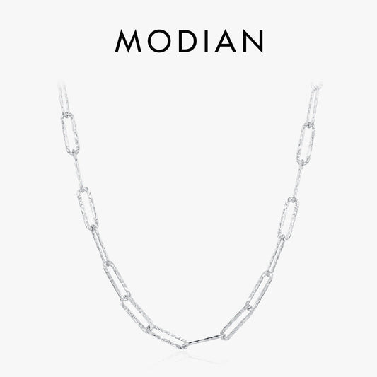 Collar moderno de plata de ley 925 con textura de papel de aluminio de MODIAN, joyería sencilla apilable chapada en platino para mujeres y niñas, accesorios