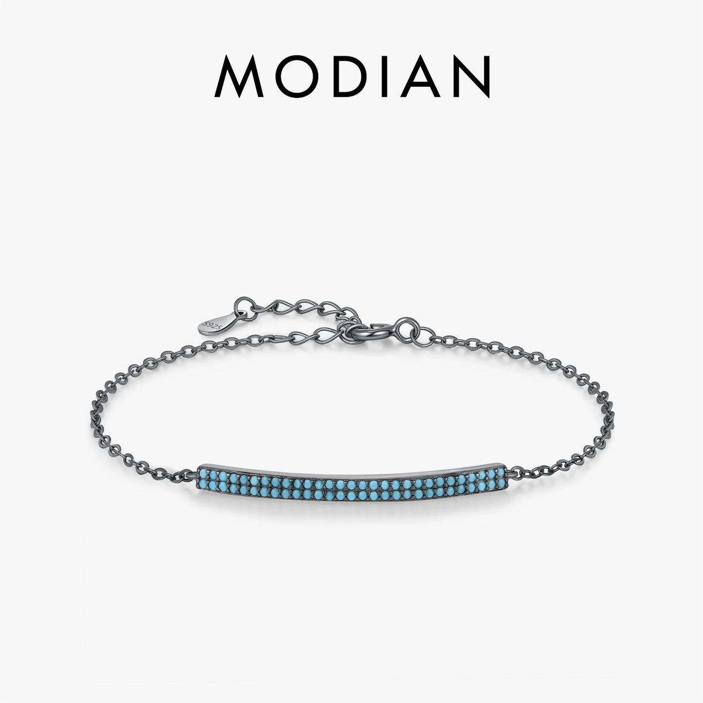 MODIAN 925 Sterling Silver Retro Synthetic Turquoise Bracelet Punk Black Simple Link Chain Bracelets For Women Fine Jewelry