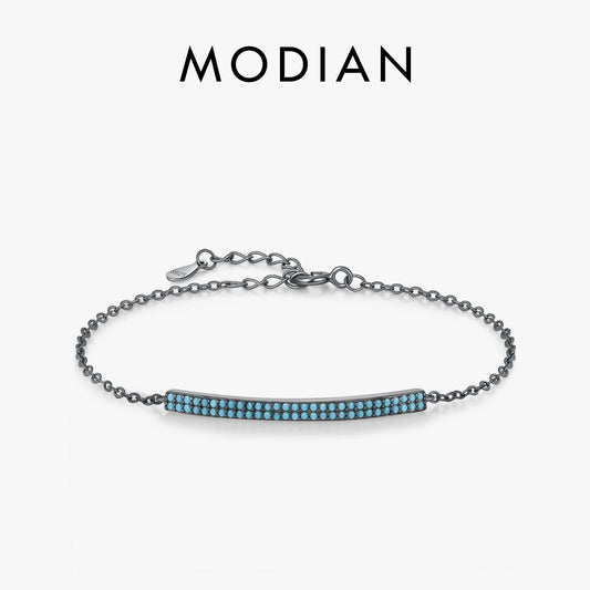 MODIAN 925 Sterling Silver Retro Synthetic Turquoise Bracelet Punk Black Simple Link Chain Bracelets For Women Fine Jewelry