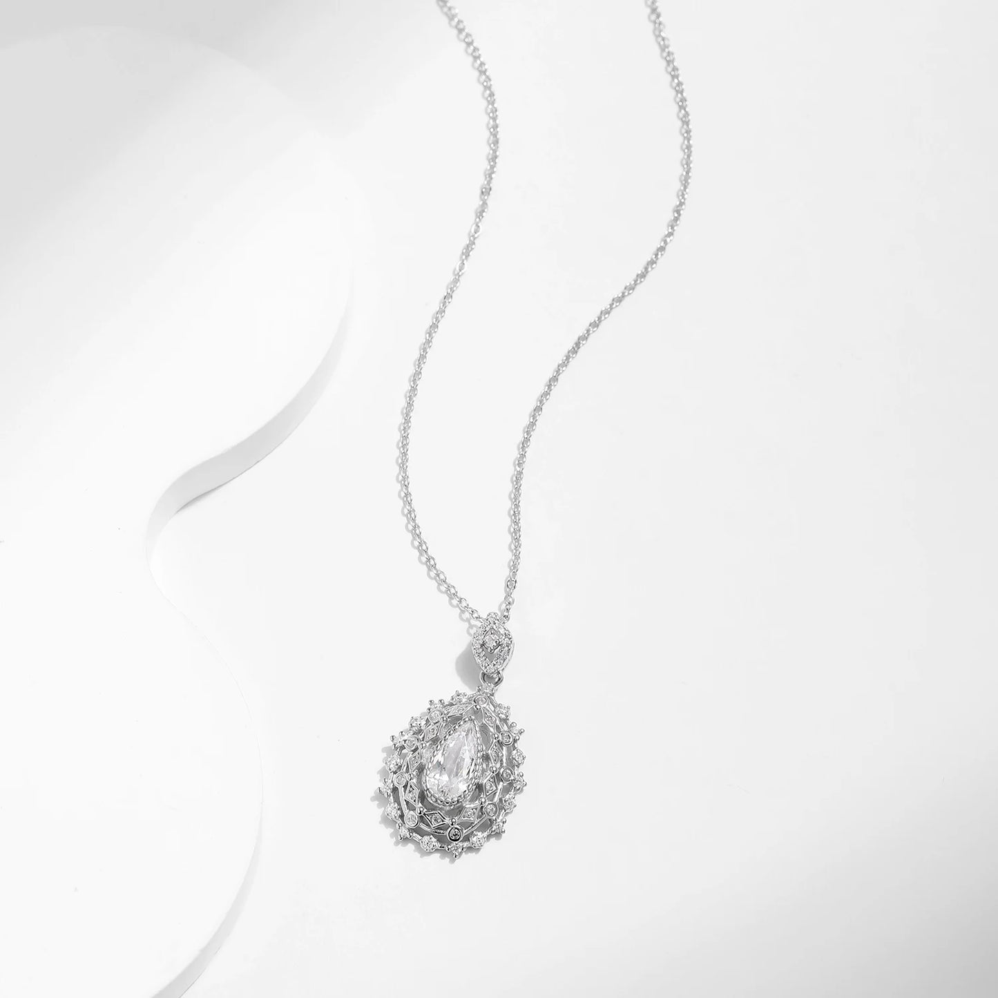 MODIAN 925 Sterling Silver Luxury Water Drop Dazzling CZ Link Chain Pendant Necklace For Women Wedding Statement Jewelry Gifts