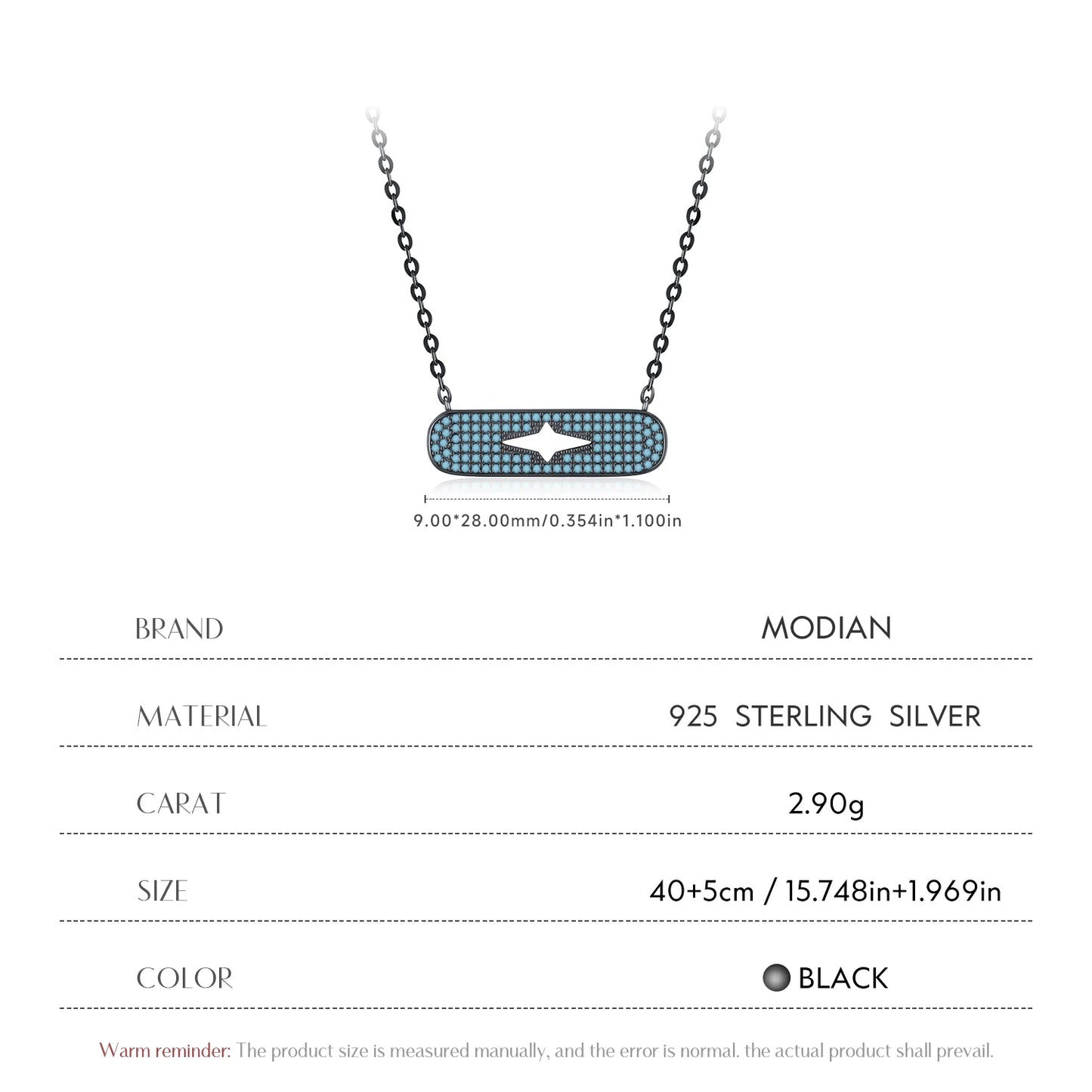 MODIAN 925 Sterling Silver Punk Hallow Out Star Black Golden Pendant Necklace Synthetic Turquoise Stackable Jewelry For Women