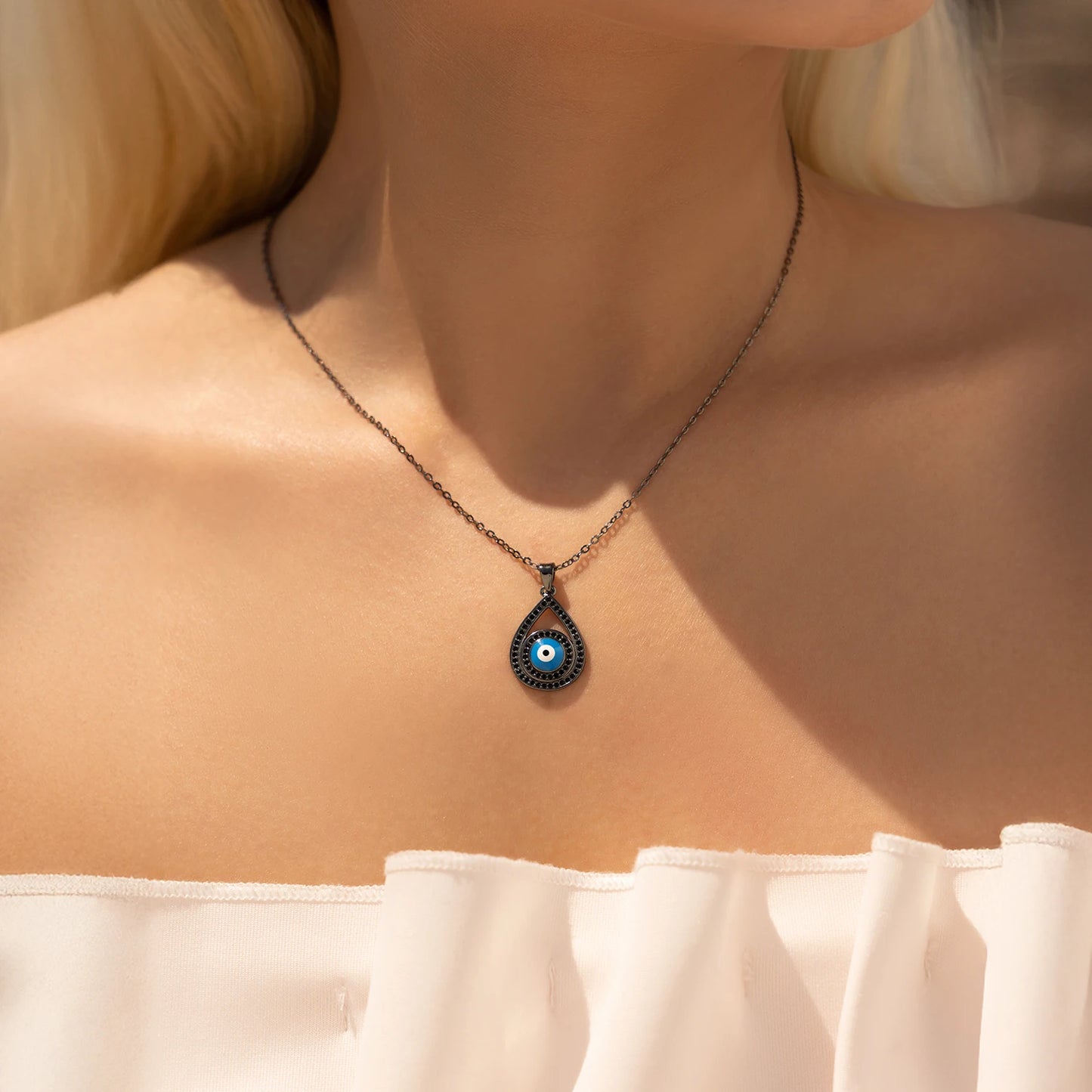 MODIAN 925 Sterling Silver Black Zirconia Necklace Lovely Water Drop Enamel Eyes Pendant Necklace For Women Fine Jewelry