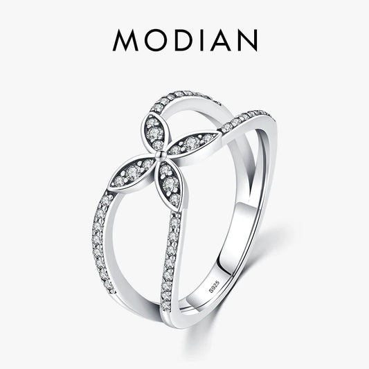Anillo de mariposa elegante de MODIAN en plata de ley 925 auténtica para mujer, anillo de flor de planta, joyería fina, regalo de aniversario de boda