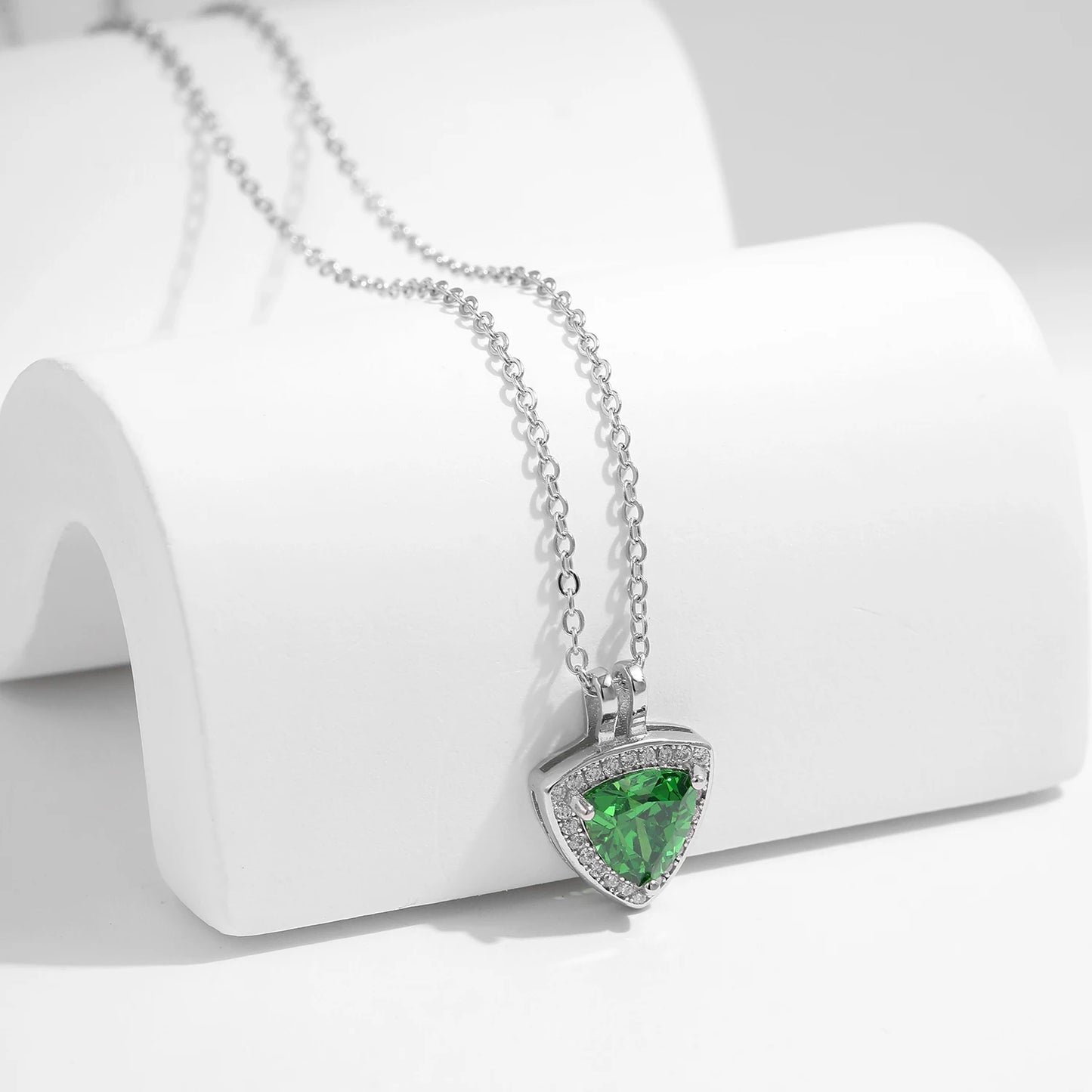 MODIAN Luxury Link Chain Necklace 925 Sterling Silver Elegant Triangle Green CZ Pendant Necklace For Women Fine Jewelry