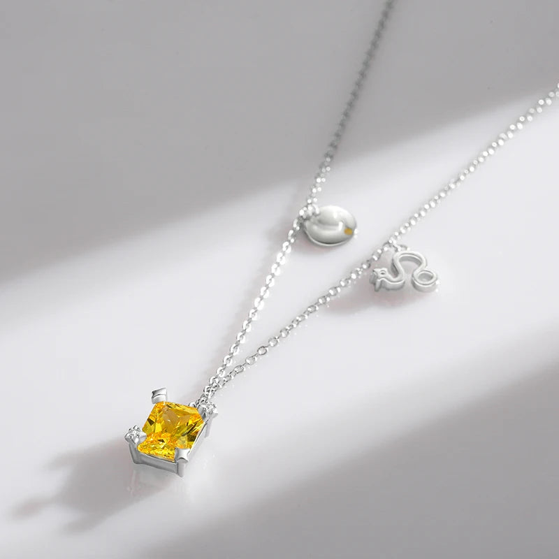 Modian Fashion Constellations Yellow Zirconia Elegant Link Chain Necklace 925 Sterling Silver Leo Pendant For Women Girl Jewelry