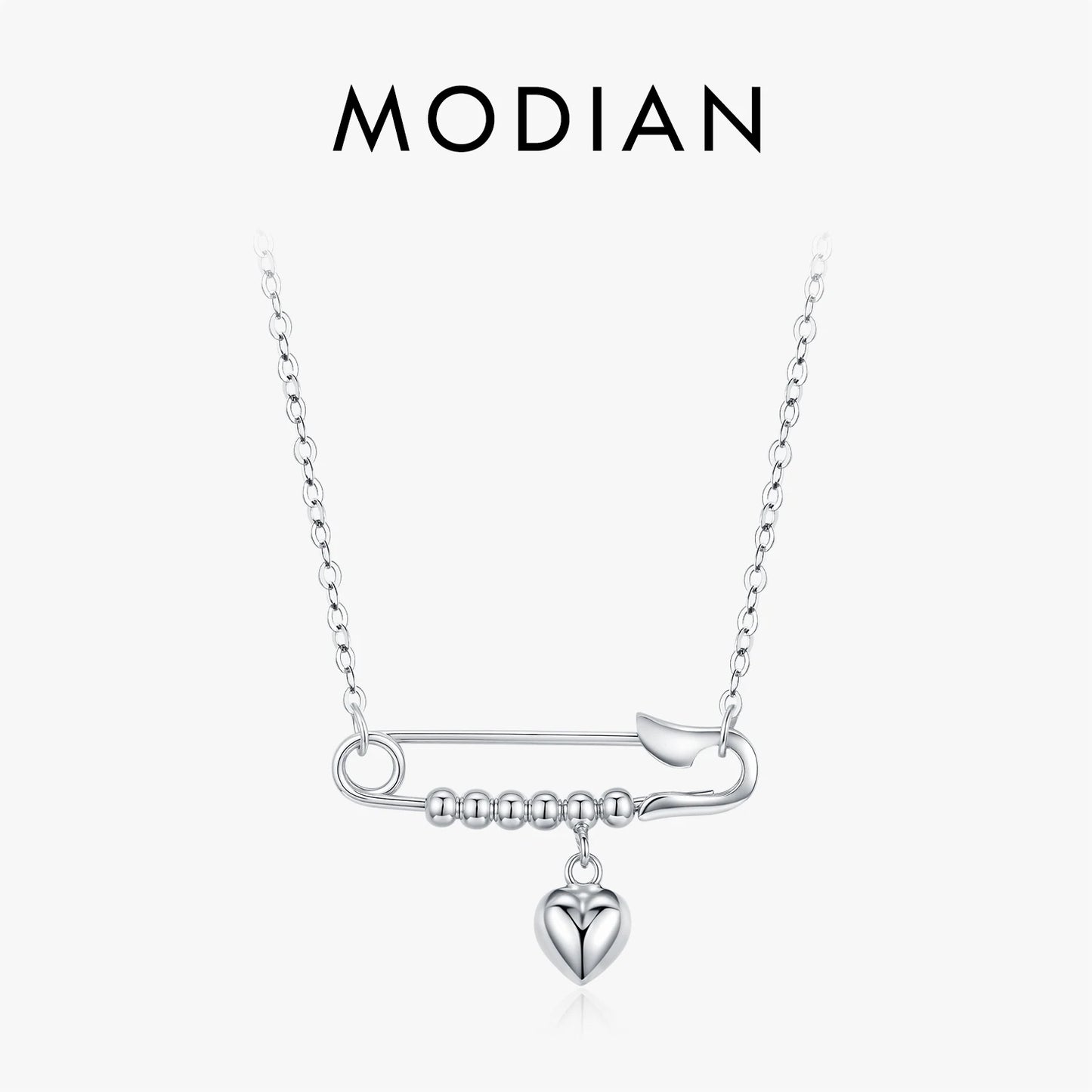 MODIAN 925 Sterling Silver Trendy Mirror Heart Swings Necklace High-end Paper Clip Pendant Necklaces For Women Fine Jewelry