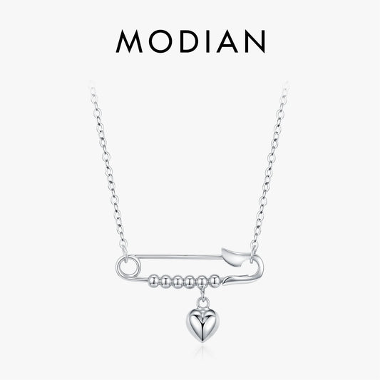 MODIAN 925 Sterling Silver Trendy Mirror Heart Swings Necklace High-end Paper Clip Pendant Necklaces For Women Fine Jewelry