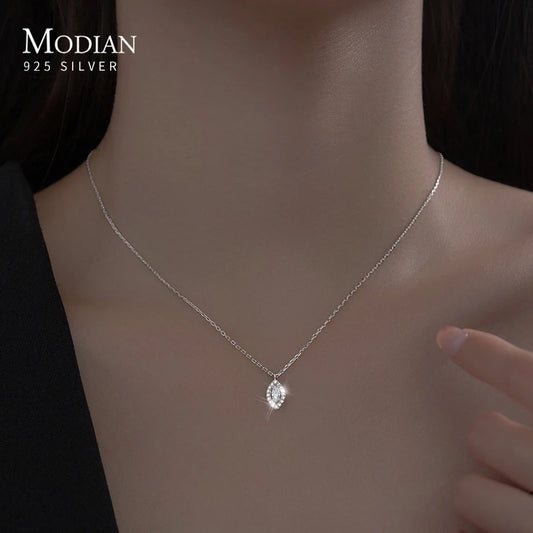 Collar de ojos exquisitos de MODIAN, nueva moda, auténtica plata de ley 925, cadena de eslabones de circonita cúbica transparente brillante, regalo para mujer, joyería fina