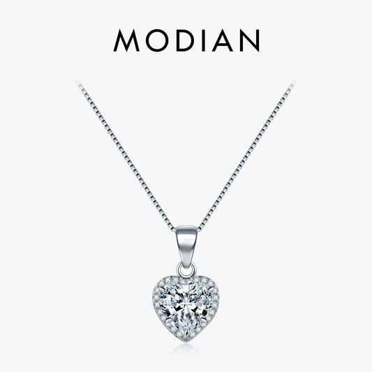 Modian 2020 - Nuevo diseño de colgante de corazón de plata de ley 925 con circonitas transparentes, cadena de boda clásica, joyería para mujer